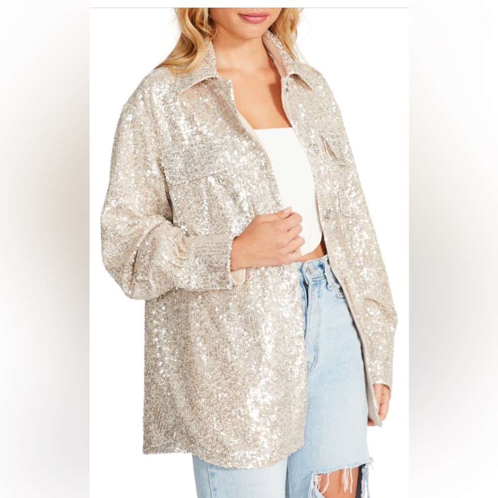 BB Dakota by Steve Madden, champagne colored sequin shacket
